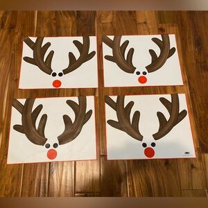 New Hand Painted Rudolph Christmas Canvas Placemats 4